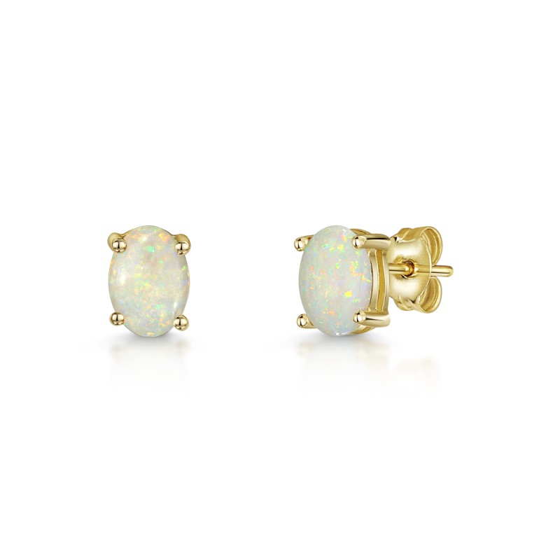 9ct Yellow Gold Oval 2.00ct Opal Stud Earrings