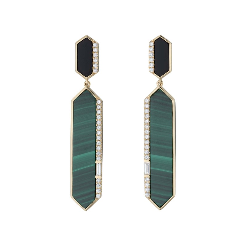 18ct Yellow Gold Malachite 0.70ct Diamond Earrings 1