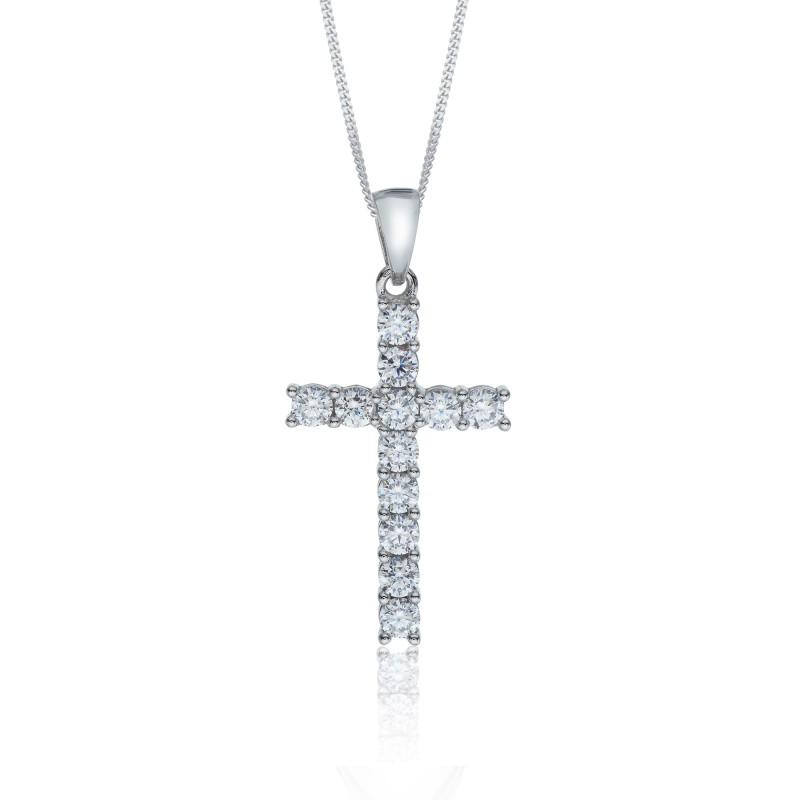 9ct White Gold Cubic Zirconia Cross Pendant