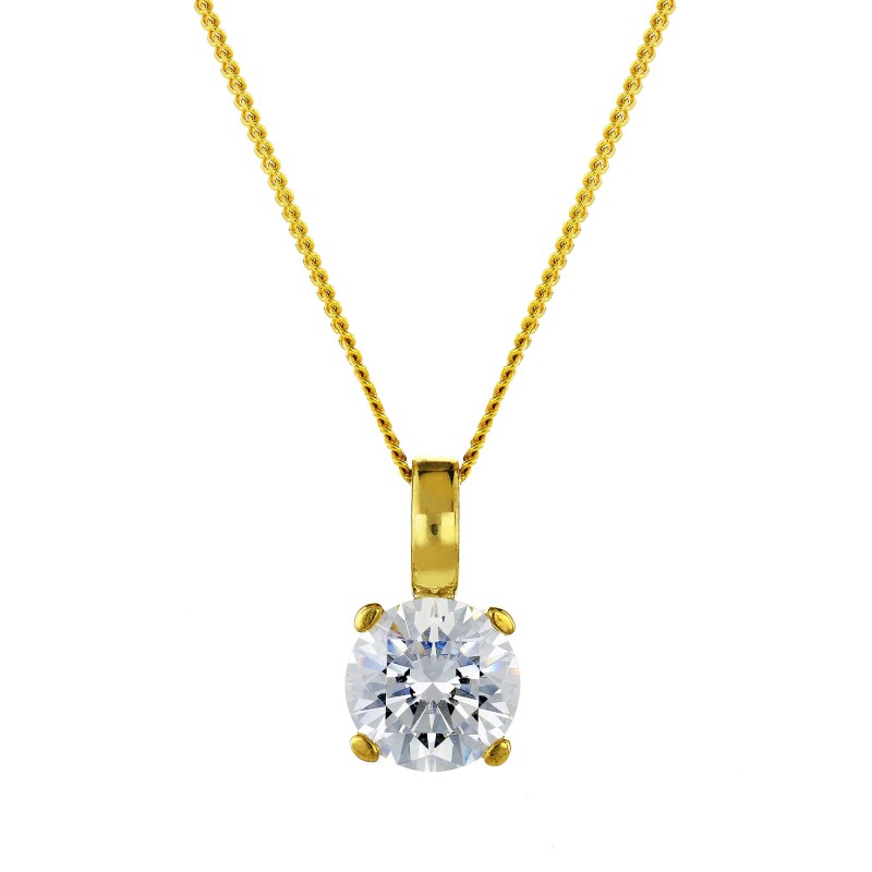 9ct Yellow Gold Cubic Zirconia Solitaire Pendant