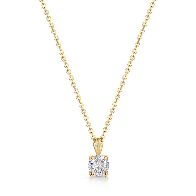9ct Yellow Gold 4mm Round Cubic Zirconia Pendant Necklace