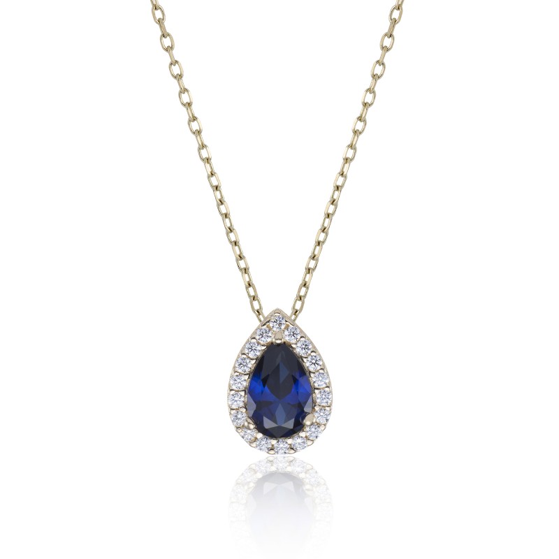 9ct Yellow Gold Blue Cubic Zirconia Pendant