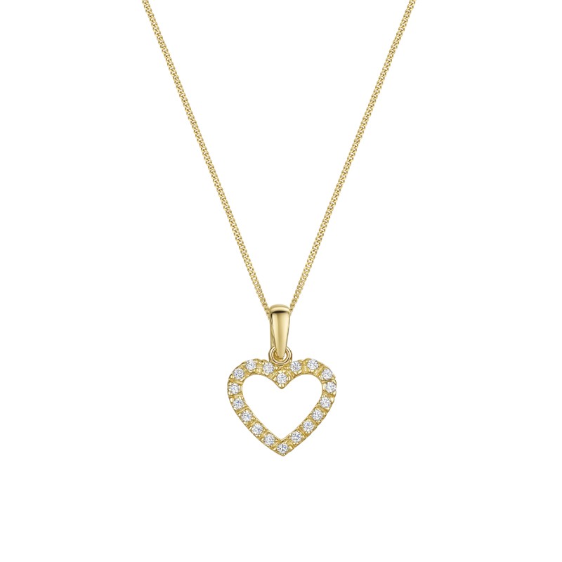 9ct Yellow Gold Cubic Zirconia Heart Shape Pendant