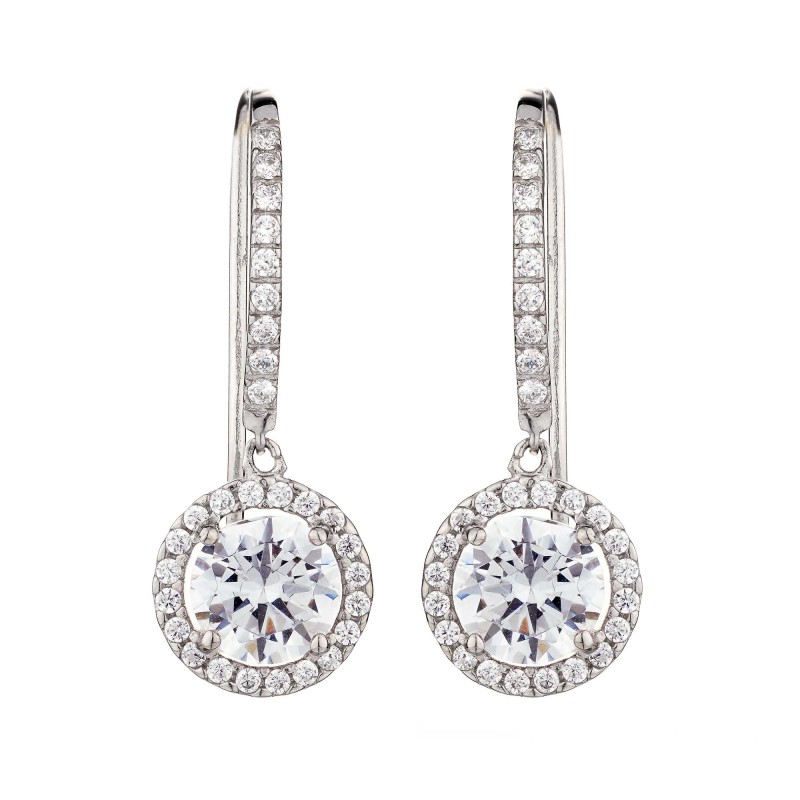 9ct White Gold Cubic Zirconia Halo Drop Earrings