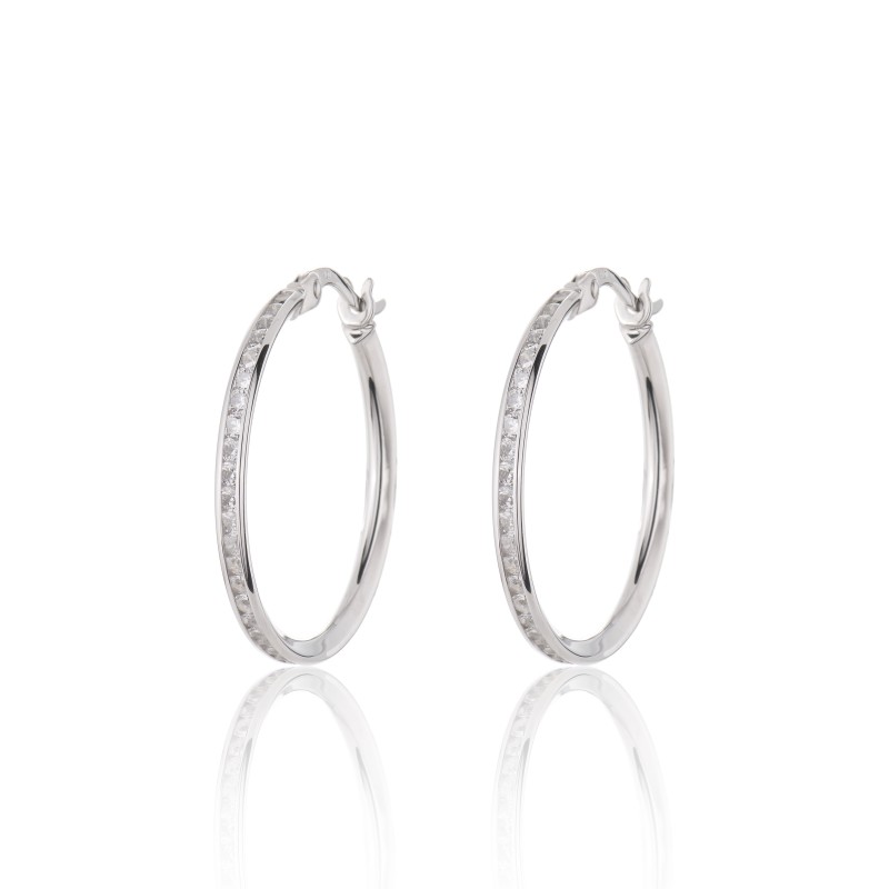 9ct White Gold Cubic Zirconia Hoop Earrings