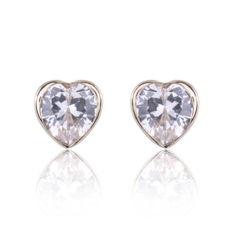 9ct Yellow Gold Heart Shape Cubic Zirconia Earrings