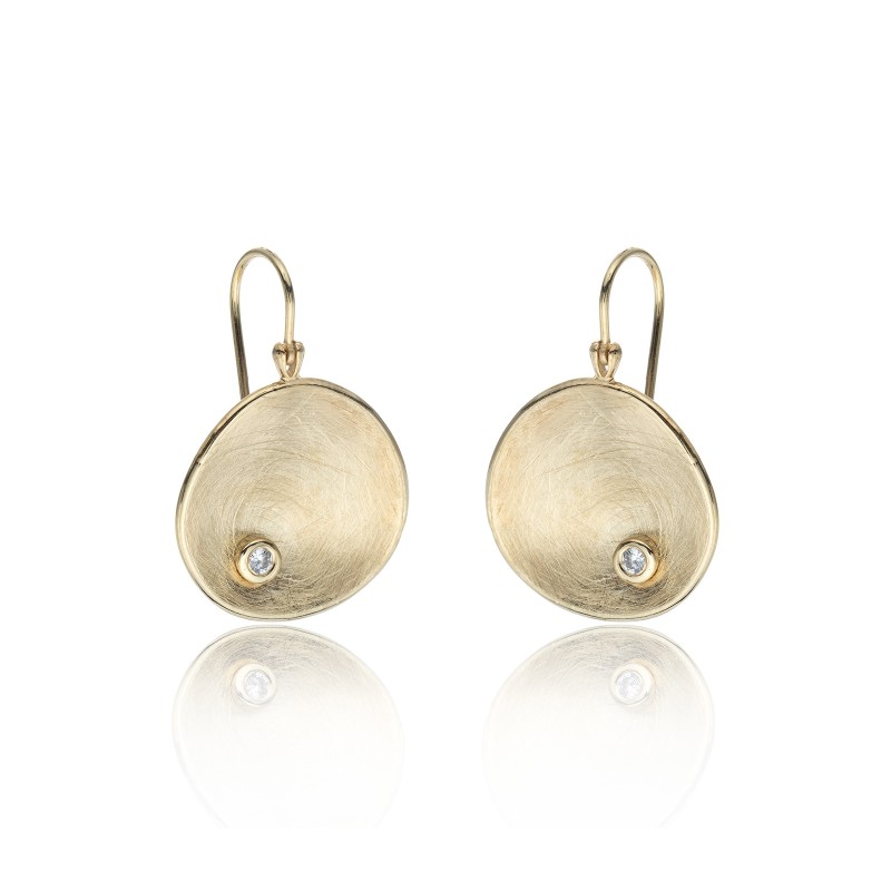 9ct Yellow Gold Cubic Zirconia Brushed Disc Drop Earrings 1