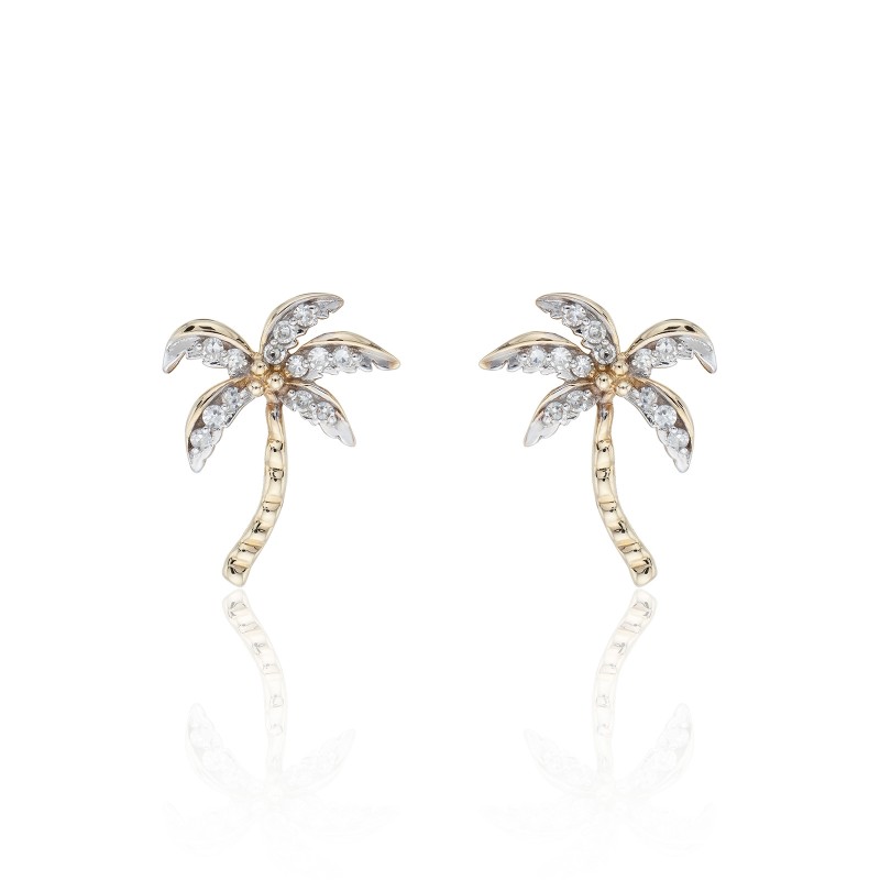 9ct Yellow Gold Cubic Zirconia Palm Tree Stud Earrings