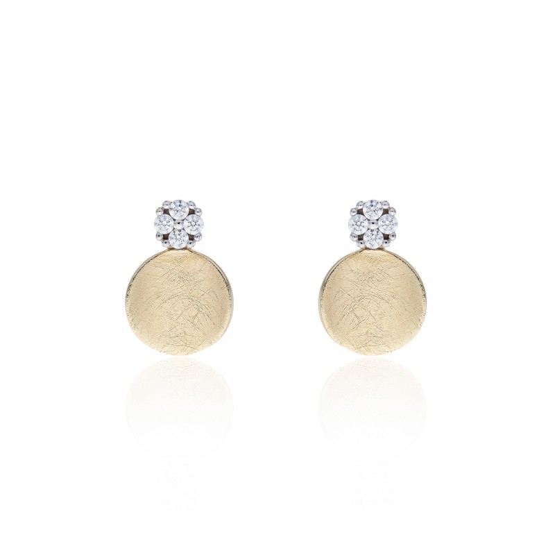 9ct Yellow Gold Cubic Zirconia Textured Disc Earrings