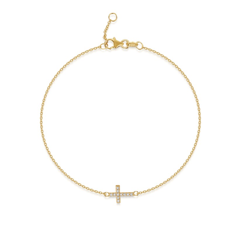9ct Yellow Gold Cubic Zirconia Cross Bracelet