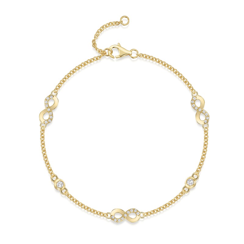 9ct Yellow Gold Cubic Zirconia Staggered Infinity Link Bracelet