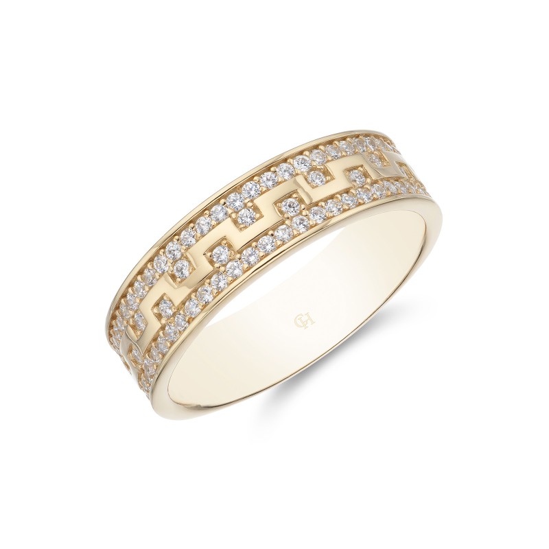 9ct Yellow Gold Cubic Zirconia Aztec Ring