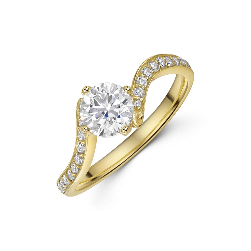 9ct Yellow Gold Twist Round Brilliant Cubic Zirconia Shoulders Ring