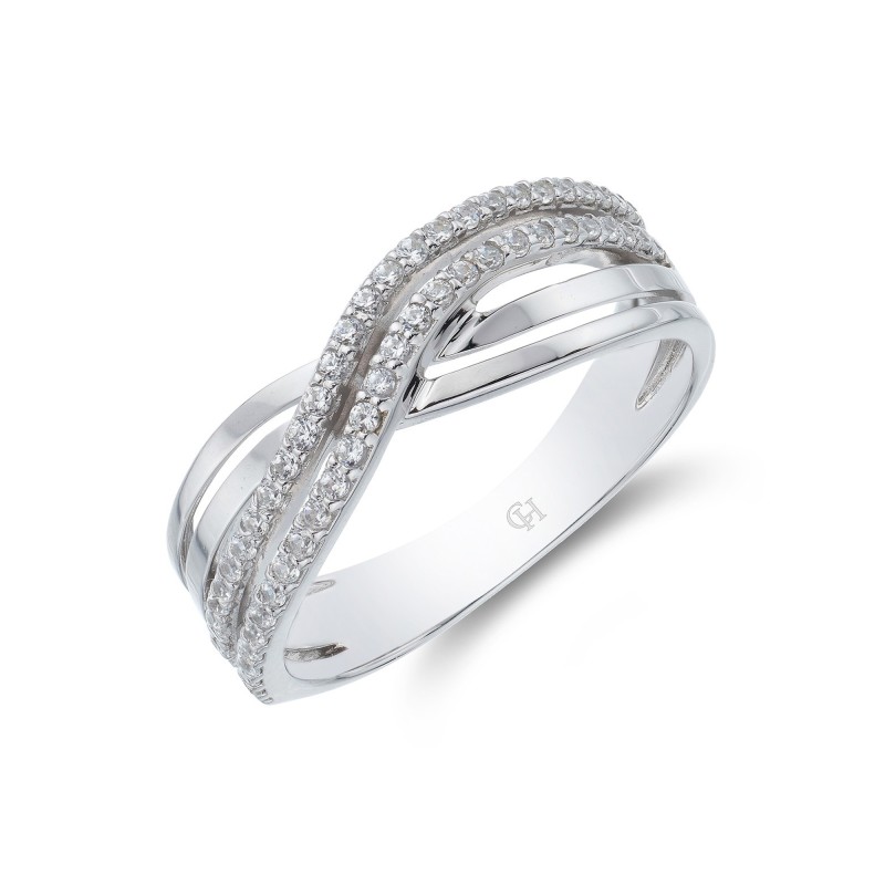 9ct White Gold Cubic Zirconia Cross Over Fancy Band