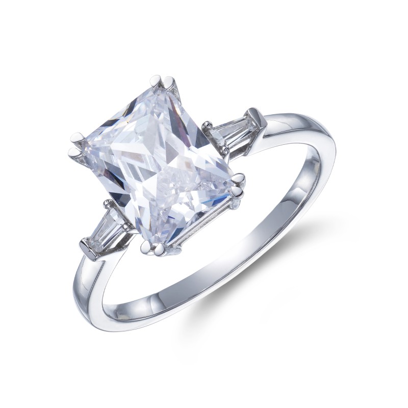 9ct White Gold Emerald Cut Cubic Zirconia Ring