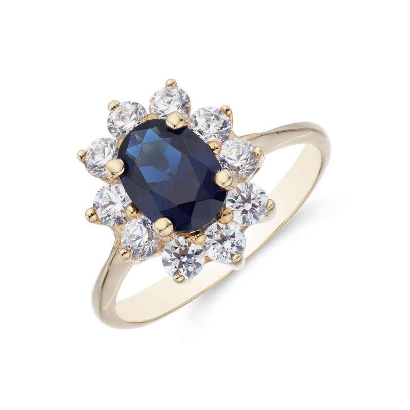 9ct Yellow Gold Oval Cut Coloured Cubic Zirconia Flower Cluster Ring