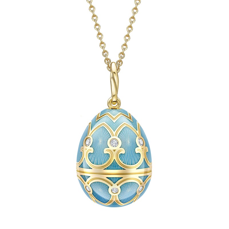 Faberg&eacute; Heritage Yellow Gold Turquoise Guilloch&eacute; Enamel Egg Pendant 173FP1349