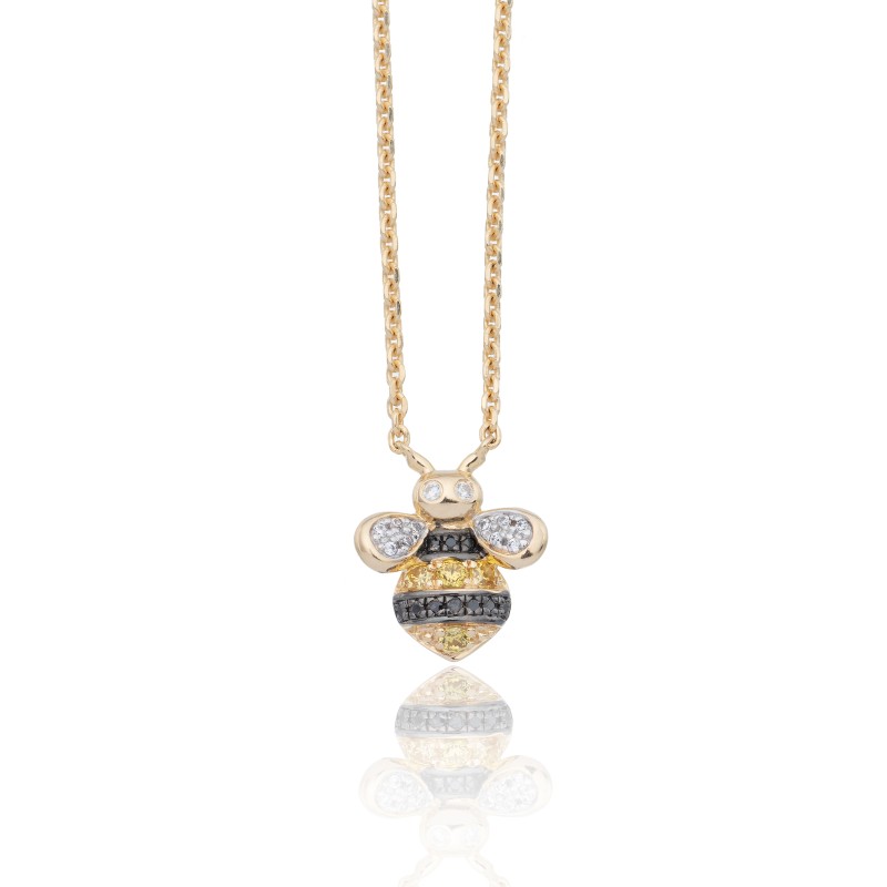 9ct Yellow Gold Brilliant Cut Citrine and Diamond 0.12ct Bee Pendant