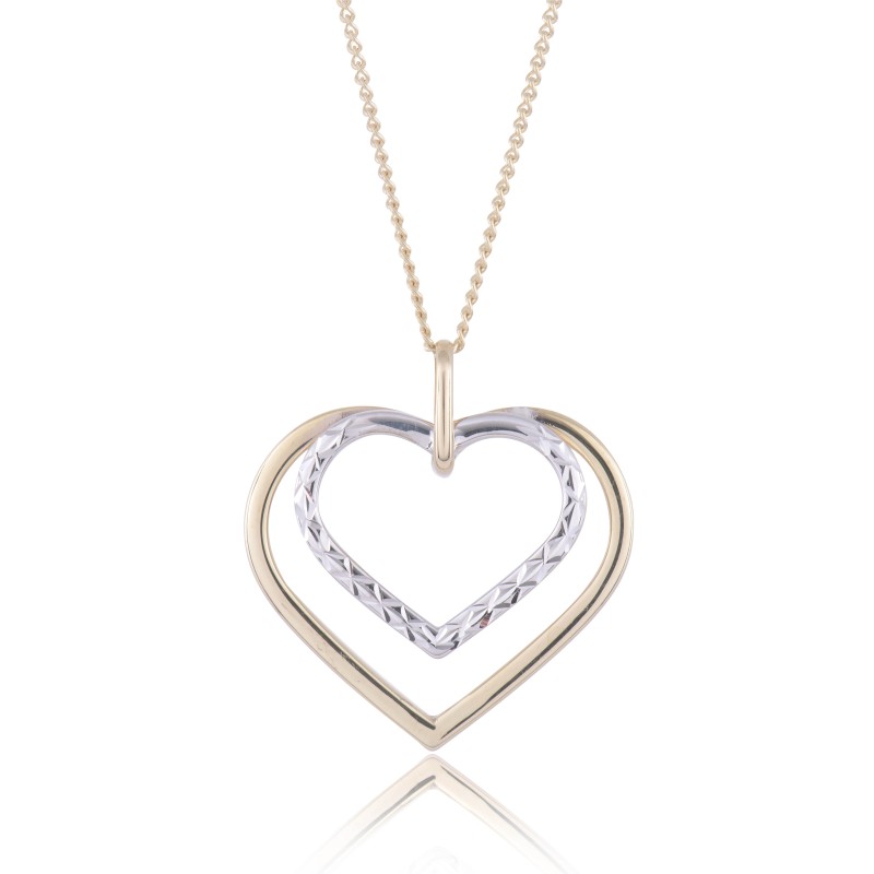 9ct 2 Colour Gold Double Open Heart Pendant