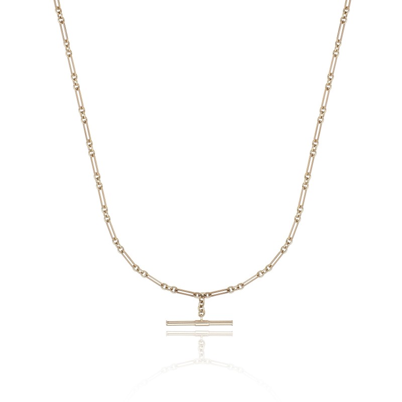 9ct Yellow Gold Paperclip Chain T-Bar Necklace