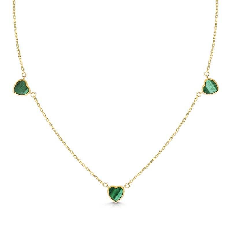 9ct Yellow Gold Malachite Heart Necklet