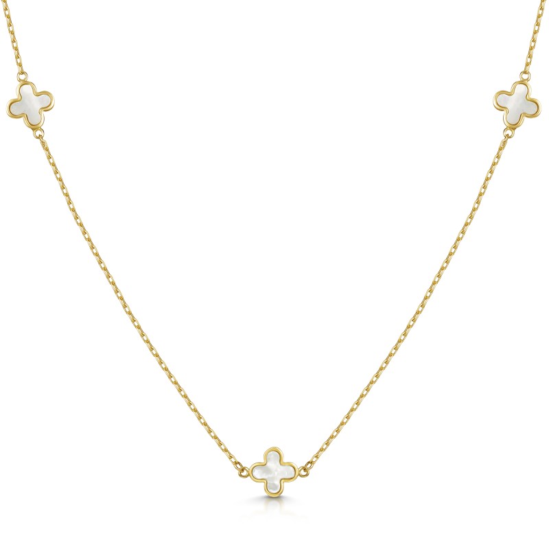 9ct Yellow Gold Mother of Pearl Clover Petals Necklace