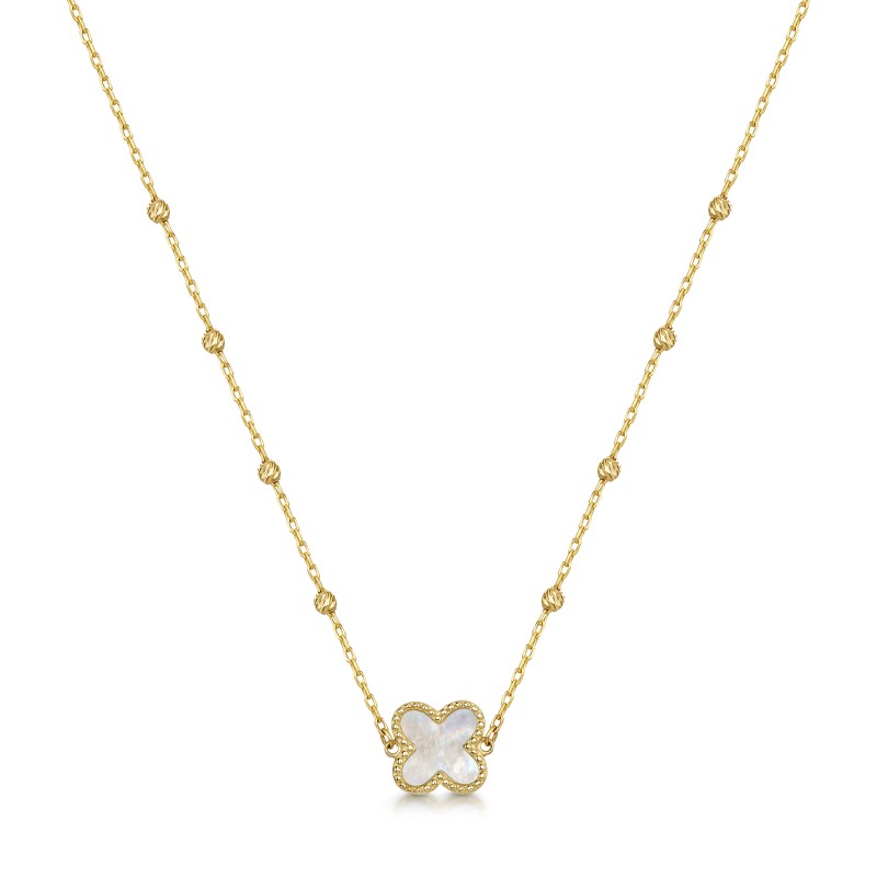 9ct Yellow Gold Mother of Pearl Clover Necklet