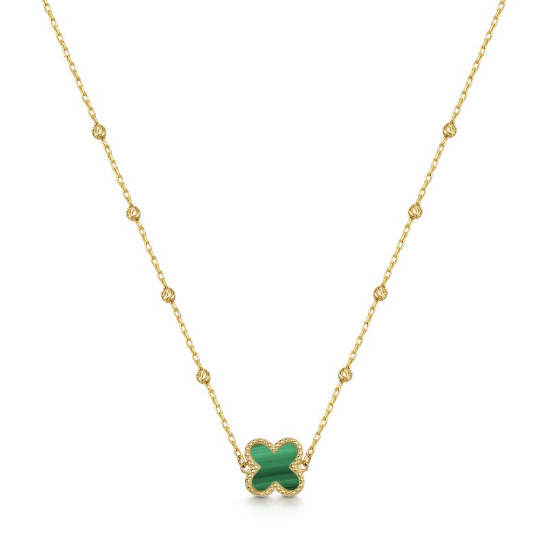 9ct Yellow Gold Malachite Clover Necklet