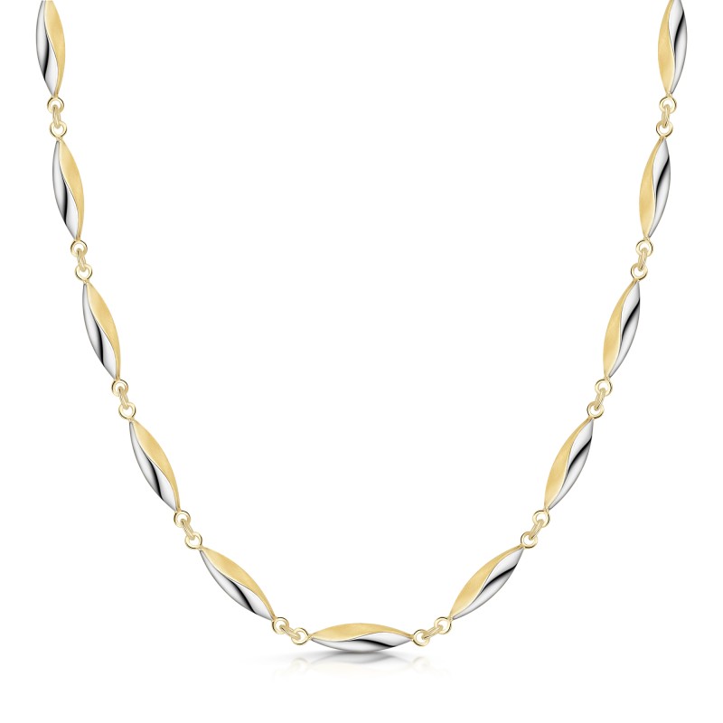 9ct Yellow & White Gold Two Tone Twisted Bead Necklet