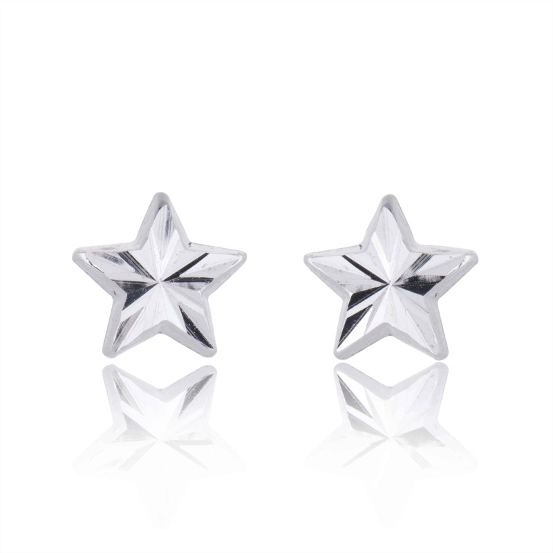9ct White Gold Star Stud Earrings
