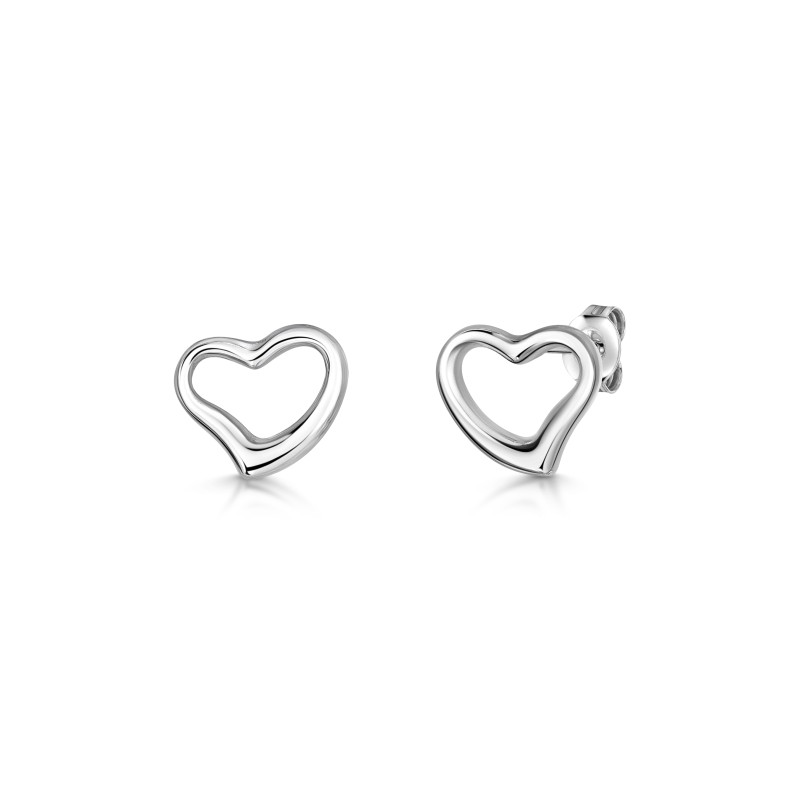 9ct White Gold Polished Open Heart Stud Earrings