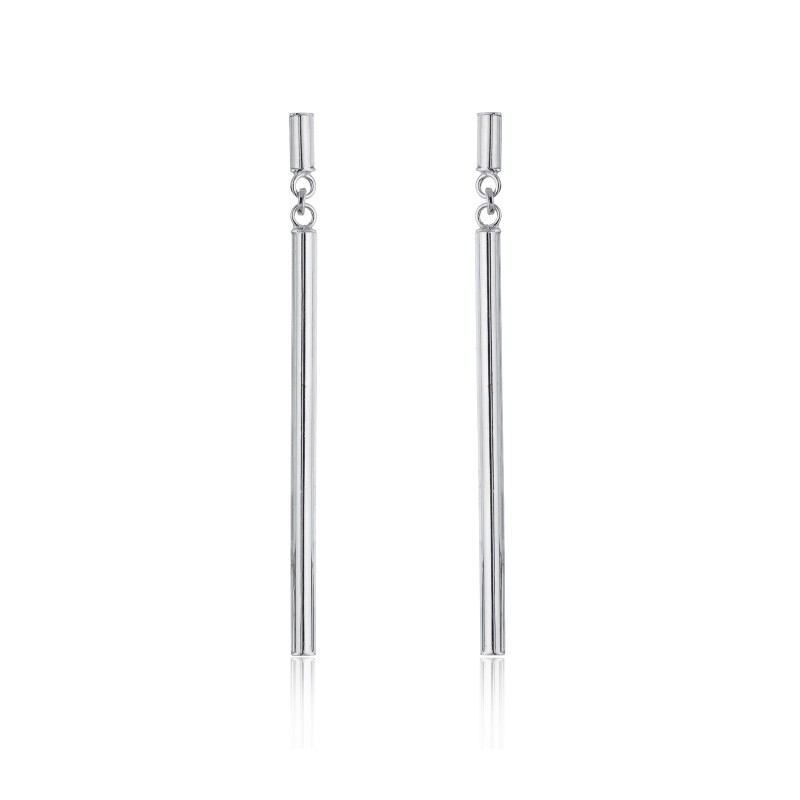 9ct White Gold Bar Drop Earrings
