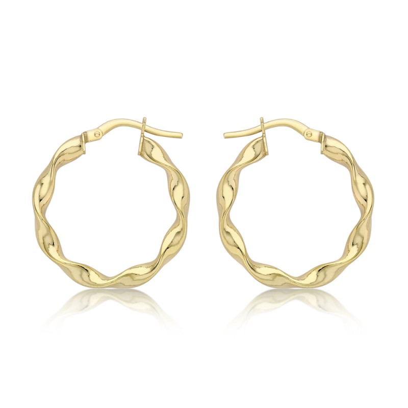 9ct Yellow Gold Creole Twist 22mm Hoop Earrings