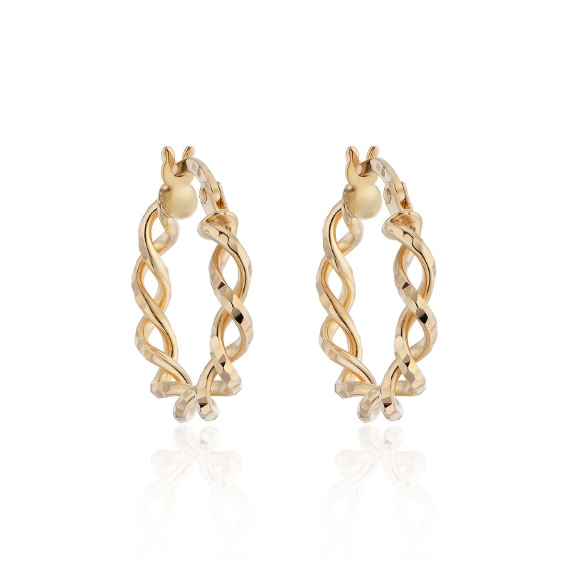 9ct Yellow Gold Textured Twist Hoop Earrings