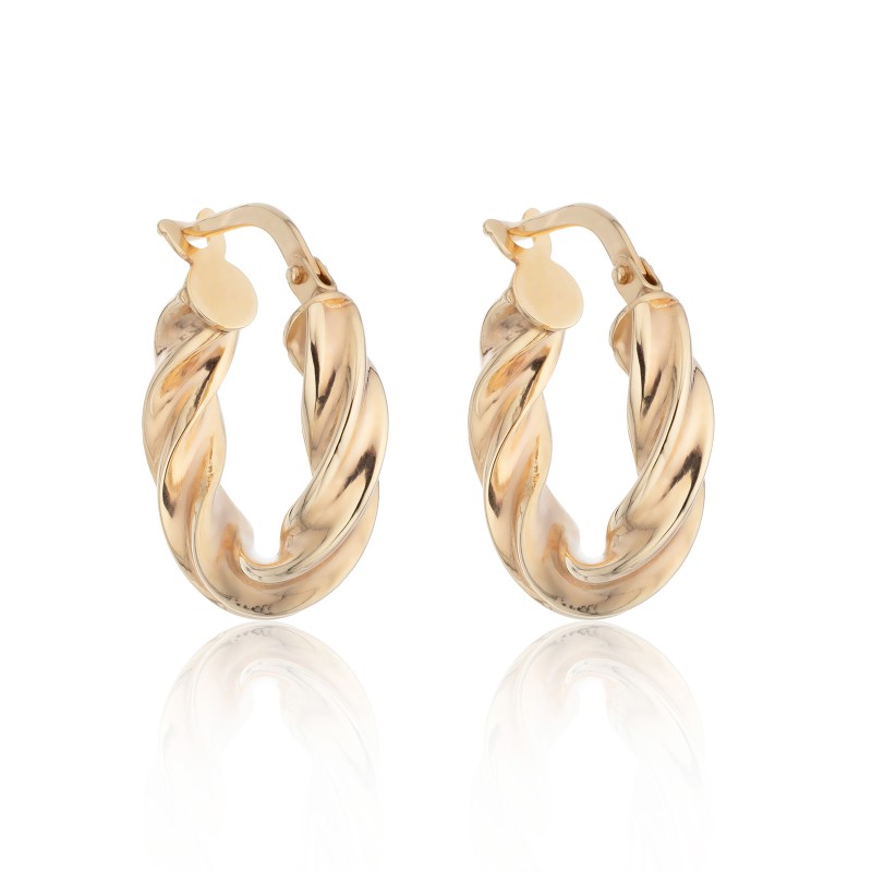 9ct Yellow Gold Plain Twist Hoop Earrings