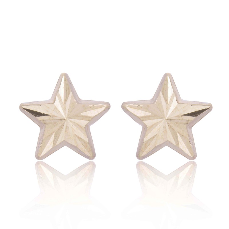 9ct Yellow Gold Diamond Cut Star Stud Earrings
