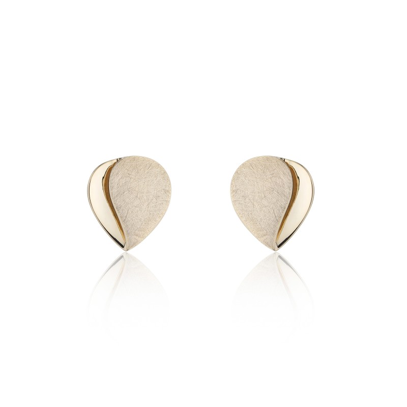 9ct Yellow Gold Brushed Teardrop Stud Earrings