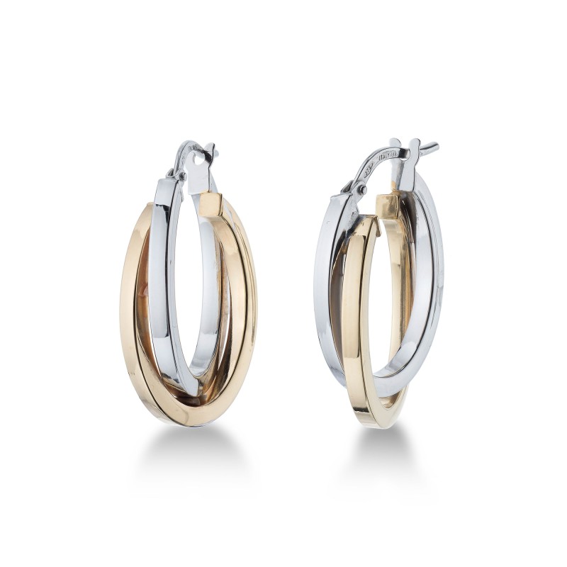 9ct Yellow and White Gold Double Row Hoop Earrings