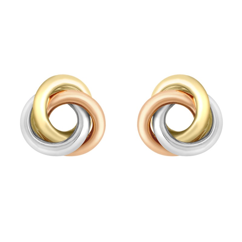 9ct Three Colour Gold Knot Stud Earrings