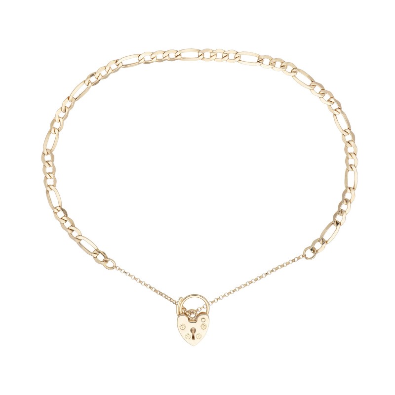 9ct Yellow Gold Figaro Padlock Bracelet