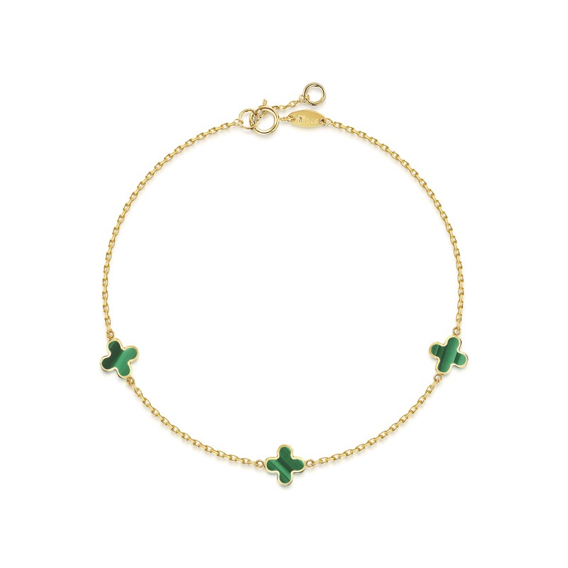 9ct Yellow Gold Malachite Clover Bracelet