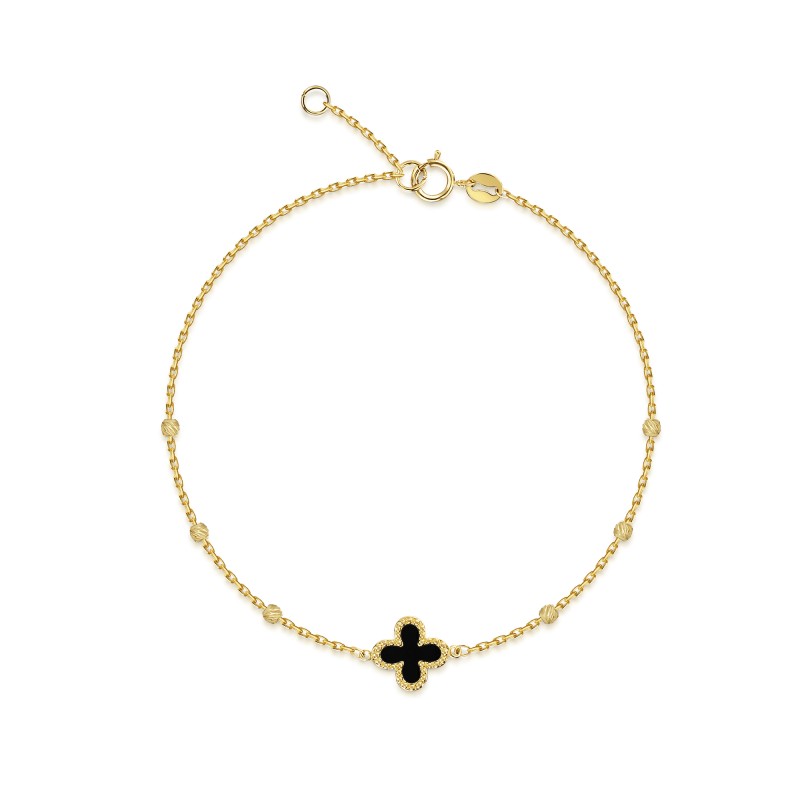 9ct Yellow Gold Black Onyx Clover Bracelet