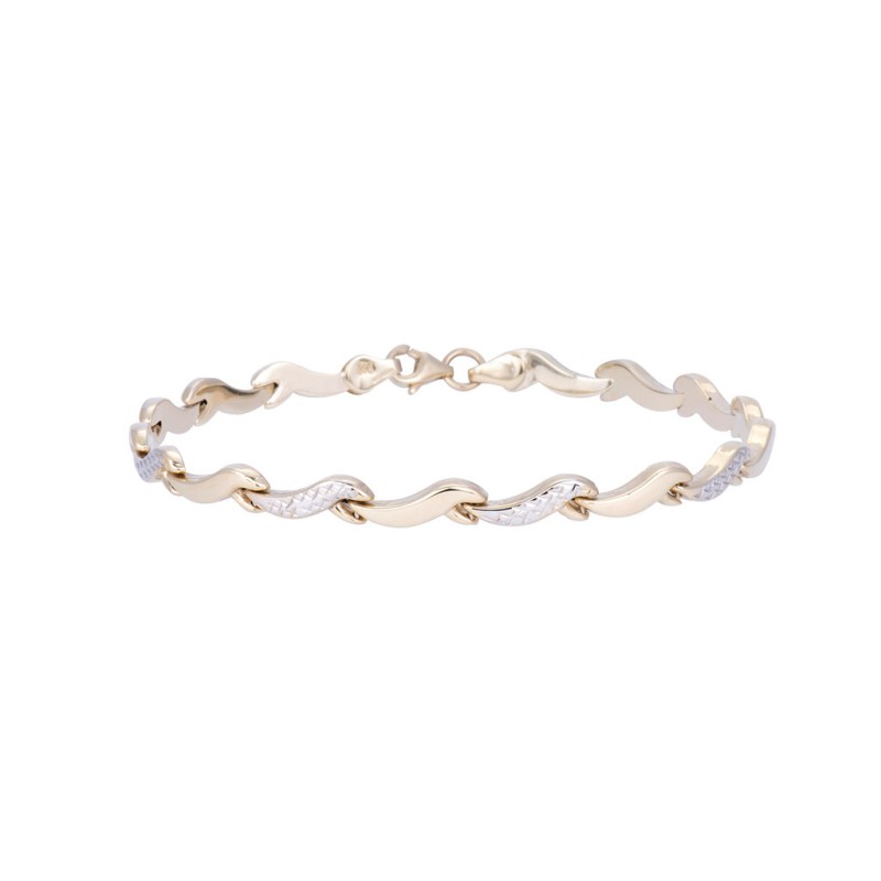 9ct Yellow And White Gold Wave Link Bracelet