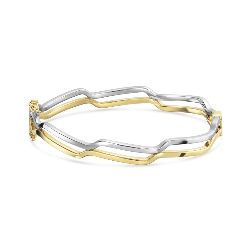 9ct Yellow & White Gold Two-Tone Open Wave Bangle