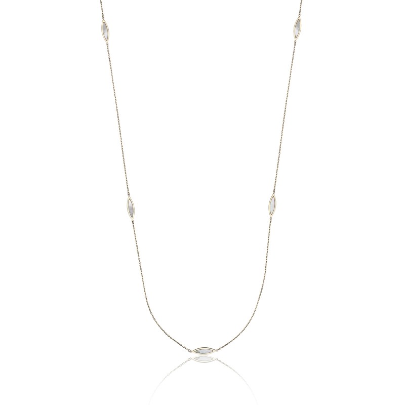 9ct Yellow Gold Marquise Mother-of-Pearl Long Chain Necklace