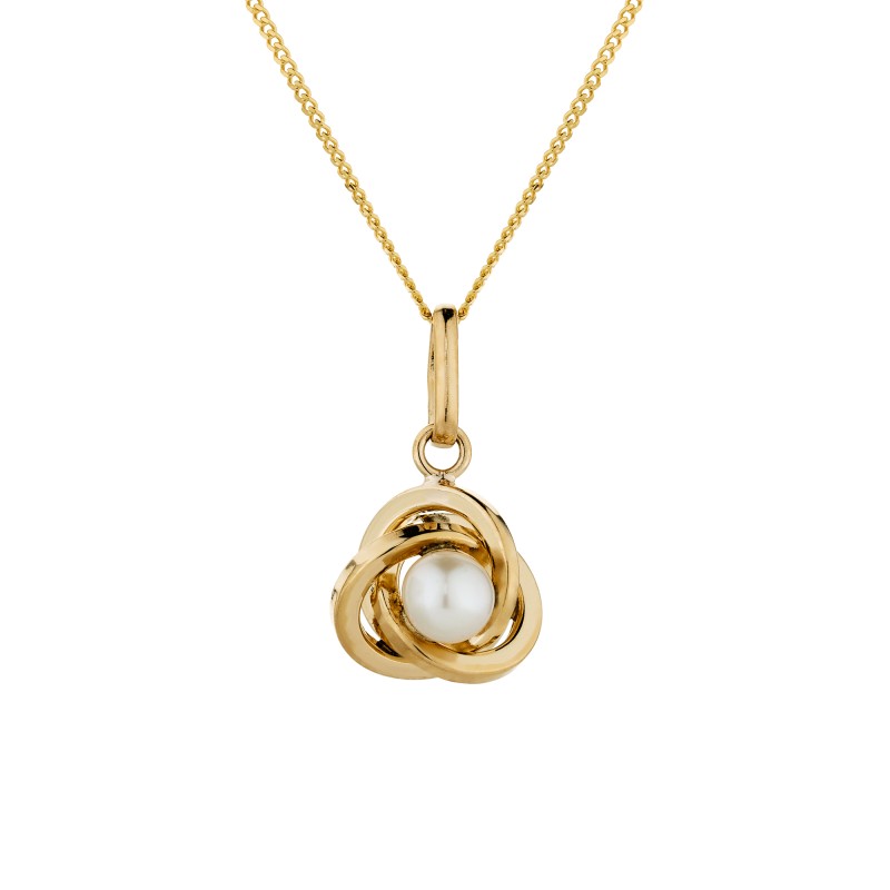 9ct Yellow Gold Fancy Knot Pearl Pendant