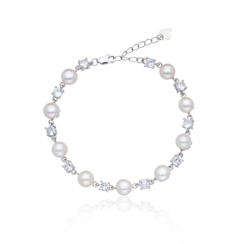 Silver Freshwater Pearl and Cubic Zirconia Bracelet