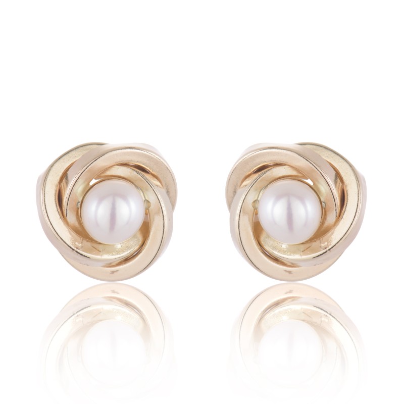 9ct Yellow Gold Pearl Knot Stud Earrings