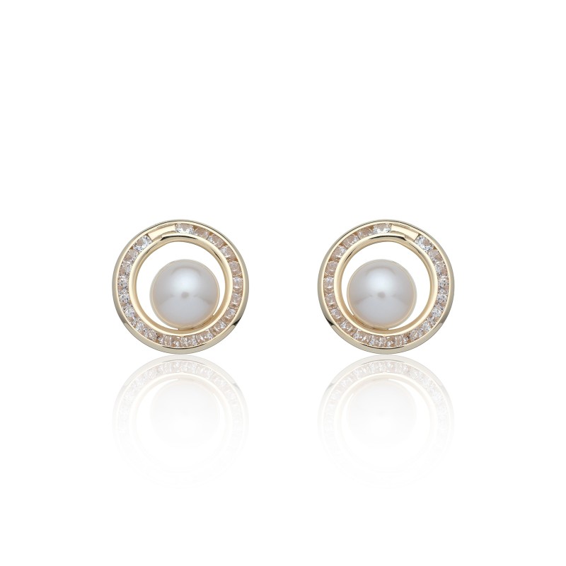 9ct Yellow Gold Pearl And Cubic Zirconia Stud Earrings