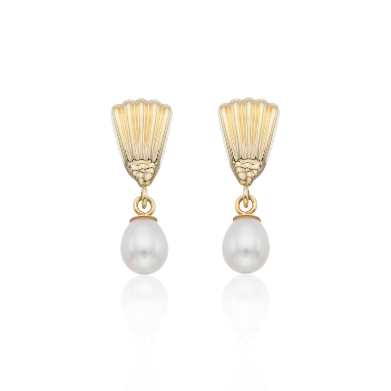 9ct Yellow Gold Freshwater Pearl Shell Drop Earrings